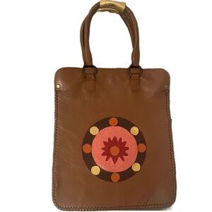 Handmade Artisan Leather Tote Bag Boho Southwestern Tribal Retro‎ Roomy Purse
